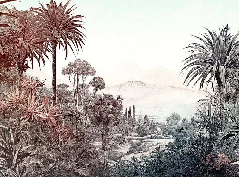 Livingwalls Photo Wallpaper Jungle in Colourful, Brown, Blue - High-Quality Non-Woven Wallpaper 399031 with Motif on 1.59 m x 2.80 m - Made in Germany