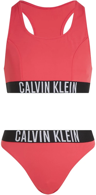 Calvin Klein Girls’ Bralette Bikini Set with Logo, Red (Deep Crimson Fruit), 14-16 Years - Image 1