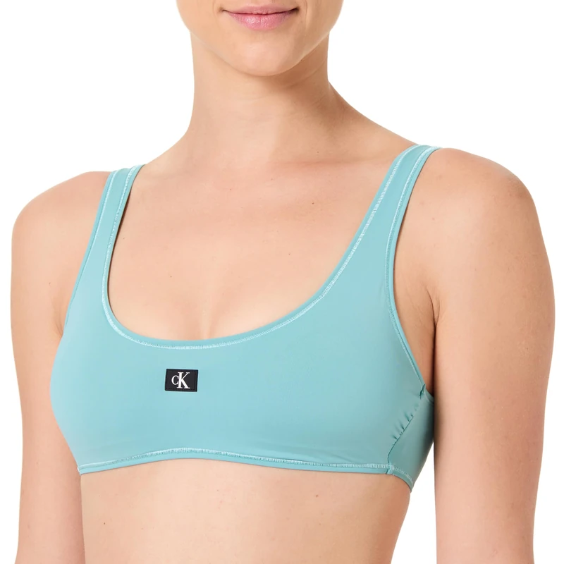 Calvin Klein Women’s Bralette Bikini Top with Removable Padding, Turquoise (Saltwater Aqua), L