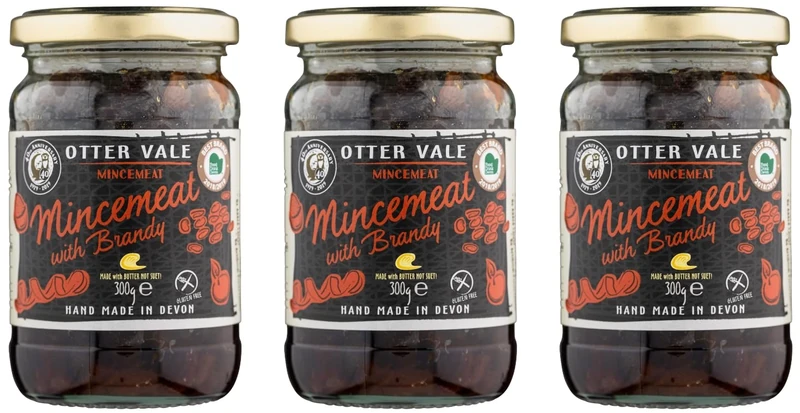 Otter Vale - Mincemeat with Brandy, made with butter and a healthy splash of brandy, hand-made in Devon, gluten-free, 300g glass jar x 3