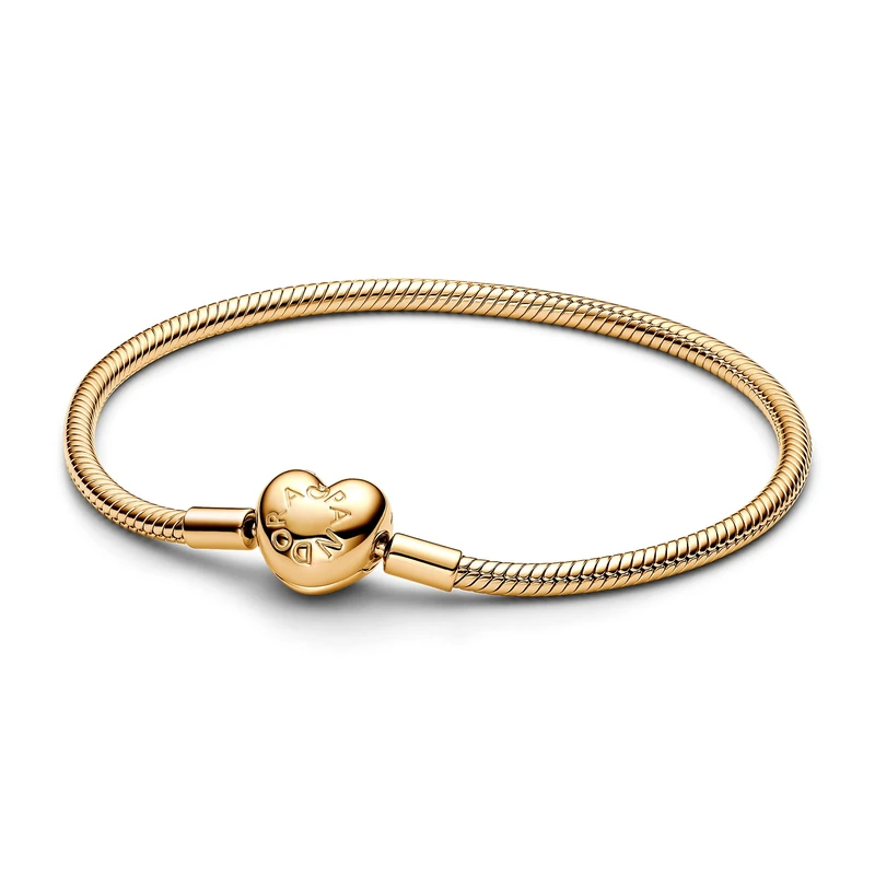 PANDORA Moments snake link bracelet with heart clasp made of sterling silver with gold-plated metal alloy, compatible Moments, size: 16, 563050C00-16