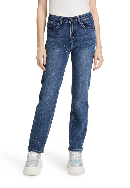 Cartoon Women's Regular Fit Jeans with Rhinestones, Blue, 14 - Image 1