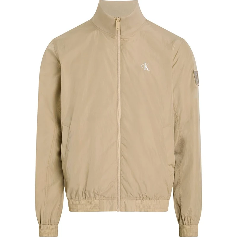 Calvin Klein Men’s Unpadded Harrington Windbreaker with Stand Collar, Beige (White Pepper), M