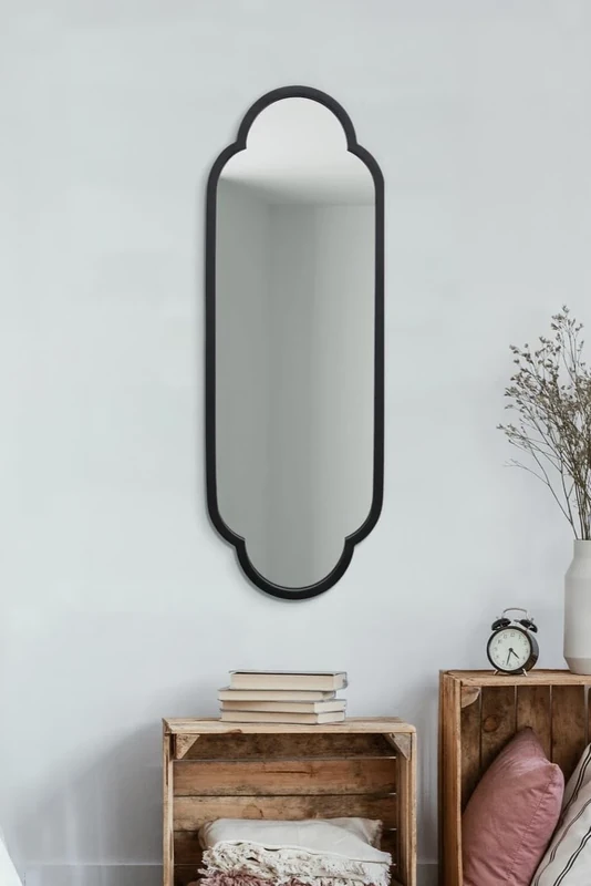 The Duplici - New Black Metal Framed Double Arched Oval Wall Mirror 40" X 14" (102CM X 35.5CM)