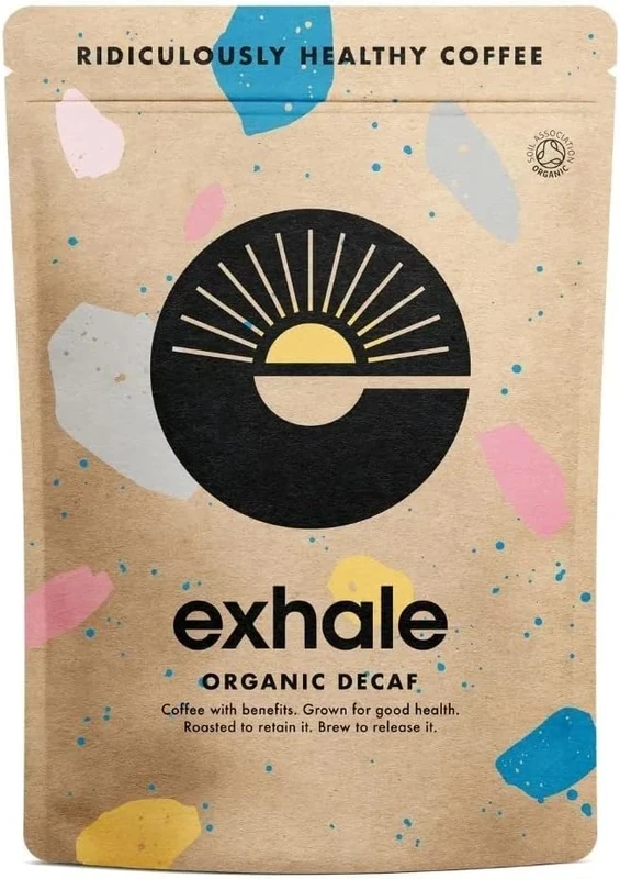 EXHALE Organic Wholebean Coffee - NEW 225G PACK - Mycotoxin Free & Suitable for Bulletproof Coffee. Single Origin and 100% Arabica Beans (Decaf Medium Roast, 225g)