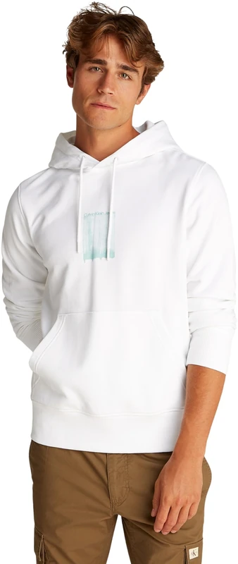 Calvin Klein Men’s Brush Stroke Graphic Cotton Hoodie, White (Bright White), S