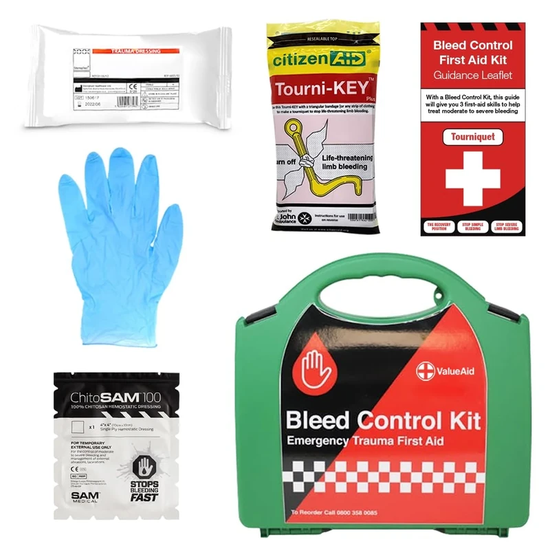 Value Aid Basic Bleed Control Kit with Tourni-Key Plus – Hard Case Emergency Trauma Pack – Includes Haemostatic Dressing, Pressure Bandage, Gloves & Tourniquet Tool – First Responder Grab Kit