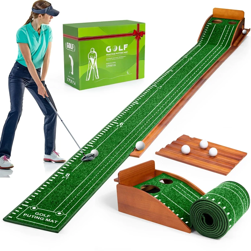 Golf Putting Mat, Putting Mat Indoor Golf, Putting Mat, Golf Putting Machine, Indoor Golf Putting Set, Putting Machine, Golf Putting Mat with Ball Return (Dark green 2 holes)