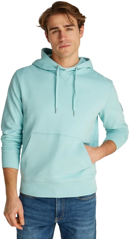 Calvin Klein Men’s Badge Hoodie, Blue (Fresh Mint), XL