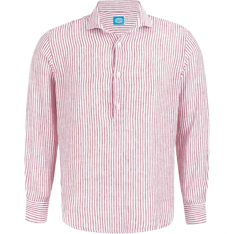 Panareha Men's Striped Linen Popover Shirt Sardegna Red (XL)