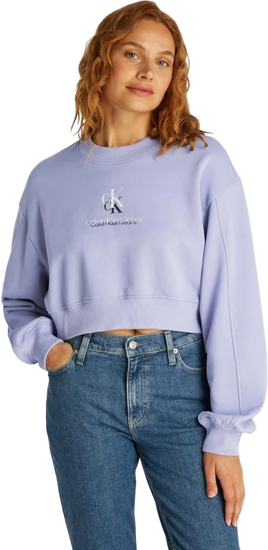 Calvin Klein Women’s Crew Neck Shadow Graphic Cropped Sweatshirt, Purple (Persian Violet), XL