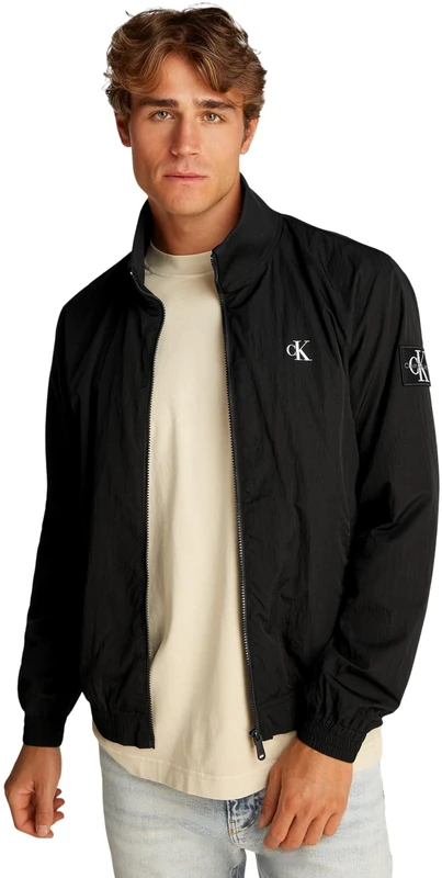 Calvin Klein Men’s Unpadded Harrington Windbreaker with Stand Collar, Black (Ck Black), XS