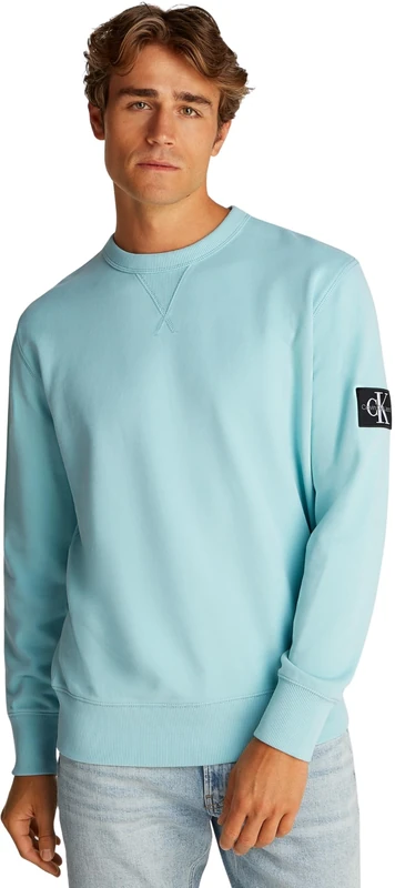 Calvin Klein Men’s Crew Neck Badge Cotton Sweatshirt, Blue (Fresh Mint), XXS