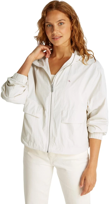 Calvin Klein Women's Lightweight Cotton Nylon Windbreaker, Beige (Tofu), M