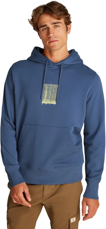 Calvin Klein Men’s Brush Stroke Graphic Cotton Hoodie, Blue (Vintage Indigo), XS