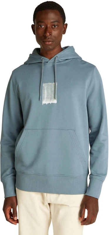 Calvin Klein Men’s Brush Stroke Graphic Cotton Hoodie, Turquoise (Trooper), S