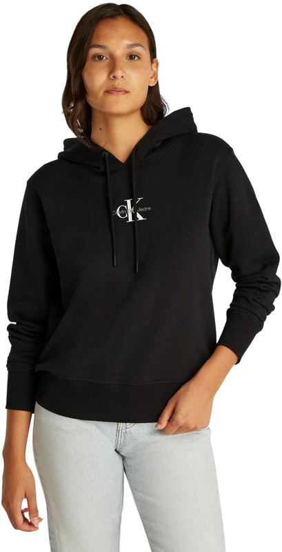 Calvin Klein Women's Monologo Hoodie, Black (Ck Black), XXS