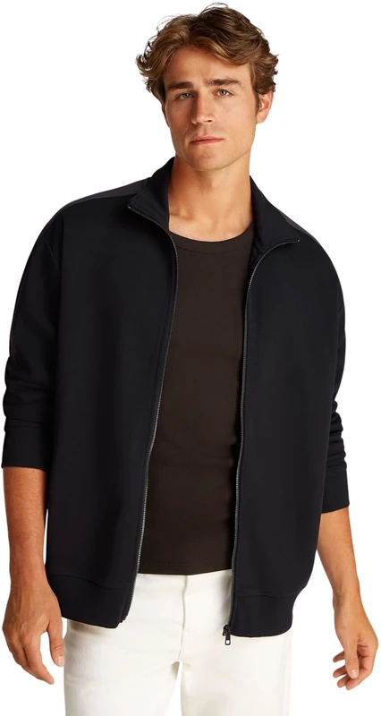 Calvin Klein Men’s Tape Zip Through Sweatshirt with Logo, Black (Ck Black), S