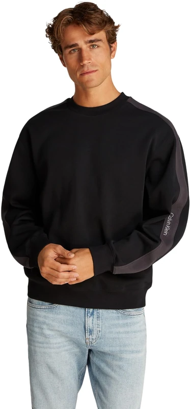 Calvin Klein Men’s Crew Neck Logo Tape Relaxed Fit Sweatshirt, Black (Ck Black), XS