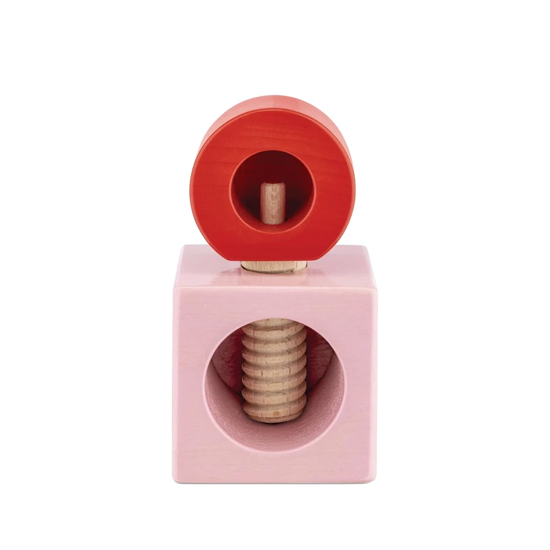 Alessi Twergi ES20 2 - Designer Nutcracker, in Beech Wood, with Colored Handle and Body, Glossy Lacquered Finish, Pink and Red