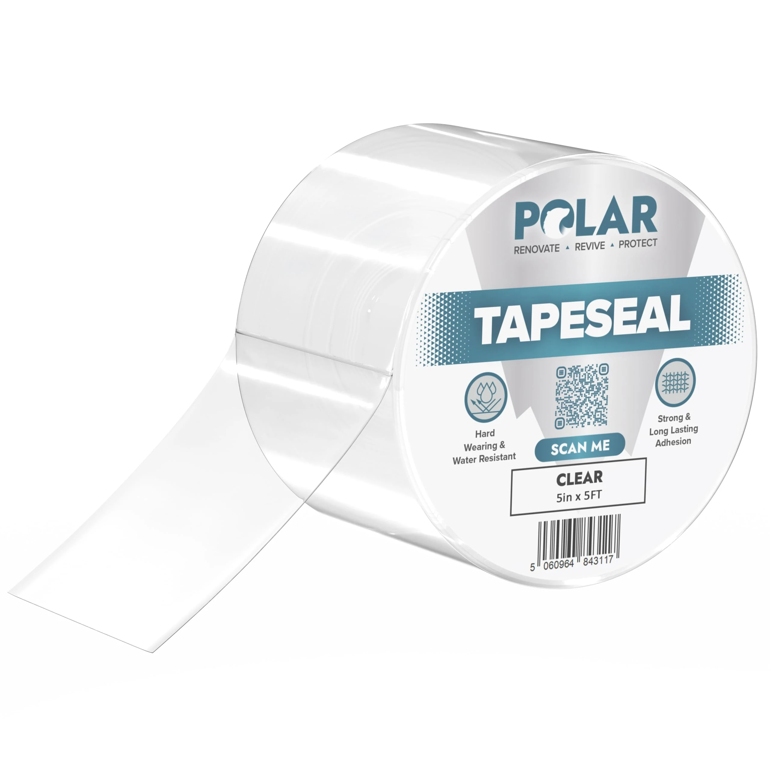 Polar TapeSeal Clear - 5" x 5 ft | Rubberised Waterproof Tape for Leaks & Cracks on Roofs, PVC Pipes, Downpipes, Plumbing & Gutters | All-Purpose Indoor & Outdoor Sealant Tape for Lasting Protection