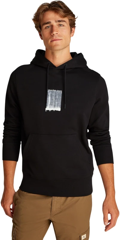 Calvin Klein Men’s Brush Stroke Graphic Cotton Hoodie, Black (Ck Black), M