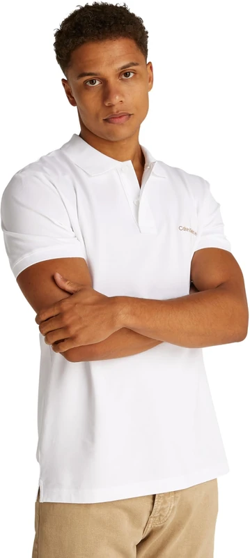 Calvin Klein Men’s Monologo Regular Fit Short Sleeve Polo Shirt, White (Bright White), XS