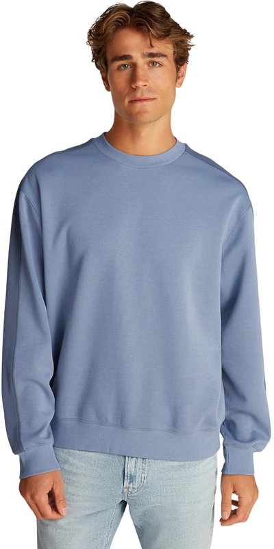 Calvin Klein Men’s Crew Neck Logo Tape Relaxed Fit Sweatshirt, Blue (Tempest), XL