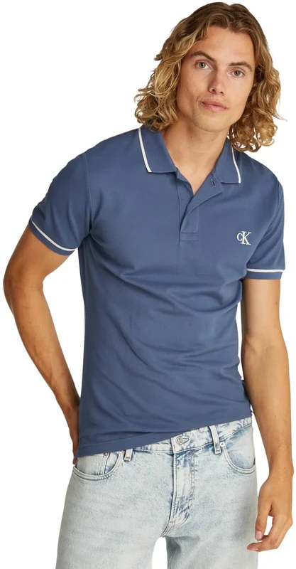 Calvin Klein Men’s Tipping Slim Fit Short Sleeve Polo Shirt, Blue (Vintage Indigo), XS