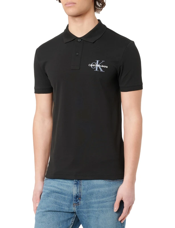 Calvin Klein Men’s Monologo Regular Fit Short Sleeve Polo Shirt, Black (Ck Black), L