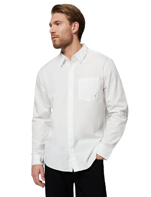 Calvin Klein Men’s Poplin Classic Cotton Long Sleeve Top, White (Brilliant White), XS