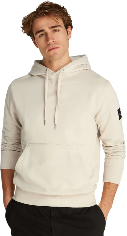 Calvin Klein Men's Badge Hoodie, Beige (Oatmeal), XL