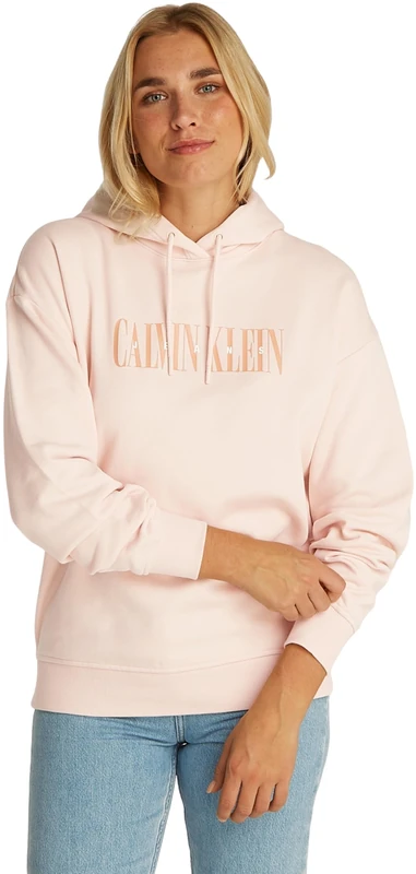 Calvin Klein Women's Cotton Varsity Hoodie, Pink (Silver Peony), M