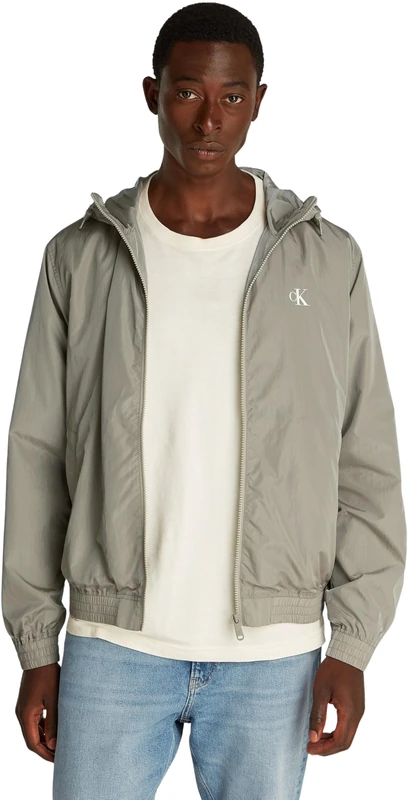 Calvin Klein Men’s Lightweight Nylon Windbreaker with Hood, Beige (Laurel Oak), M