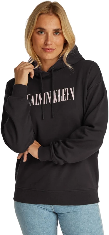 Calvin Klein Women's Cotton Varsity Hoodie, Black (Ck Black), L