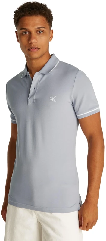 Calvin Klein Men’s Tipping Slim Fit Short Sleeve Polo Shirt, Purple (Aleutian), XS