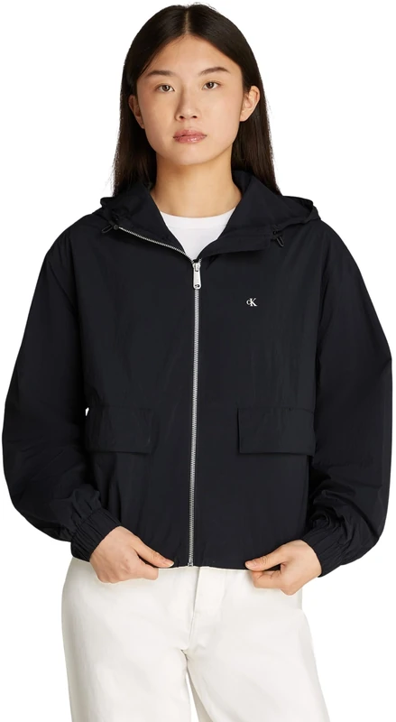 Calvin Klein Women's Lightweight Cotton Nylon Windbreaker, Black (Ck Black), XL