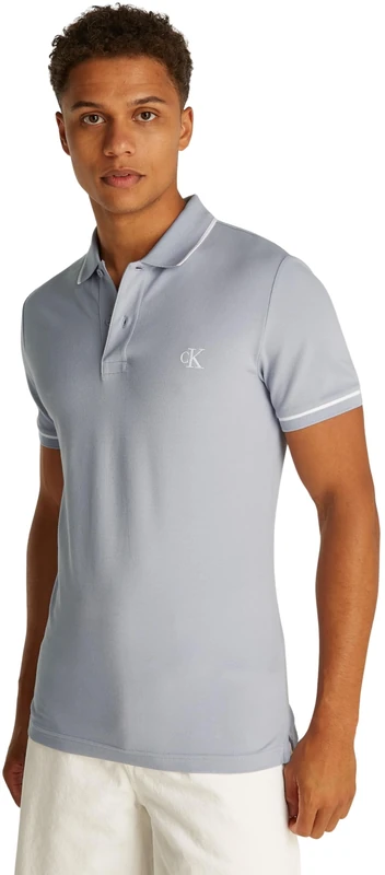 Calvin Klein Men’s Tipping Slim Fit Short Sleeve Polo Shirt, Purple (Aleutian), XL