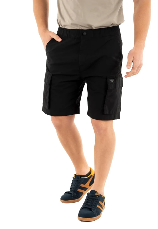 Calvin Klein Men’s Washed Cargo Shorts with Elasticated Waistband, Black (Ck Black), 28W