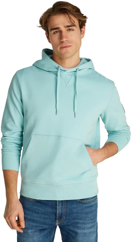 Calvin Klein Men’s Badge Hoodie, Blue (Fresh Mint), M