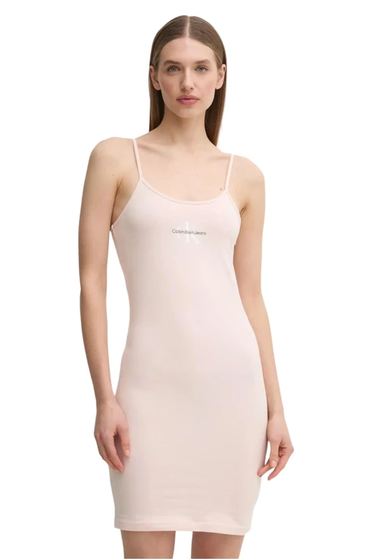 Calvin Klein Women’s Monologo Dress with Thin Straps, Pink (Silver Peony), S