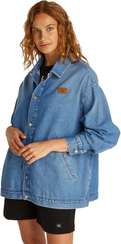 Calvin Klein Women’s Oversized Denim Shirt, Blue (Denim Light), L
