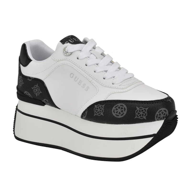 GUESS Women's Camrio Sneaker, White/Black Logo 142, 6 UK
