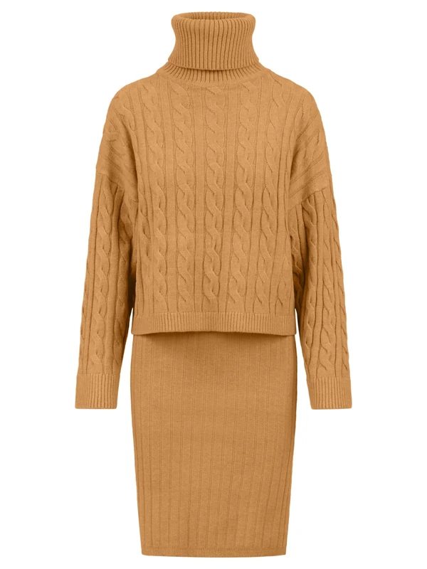 APART Fashion Women's Apart Strick-Set aus Einem Ärmllosen Kleid und Dress, Cognac, 8