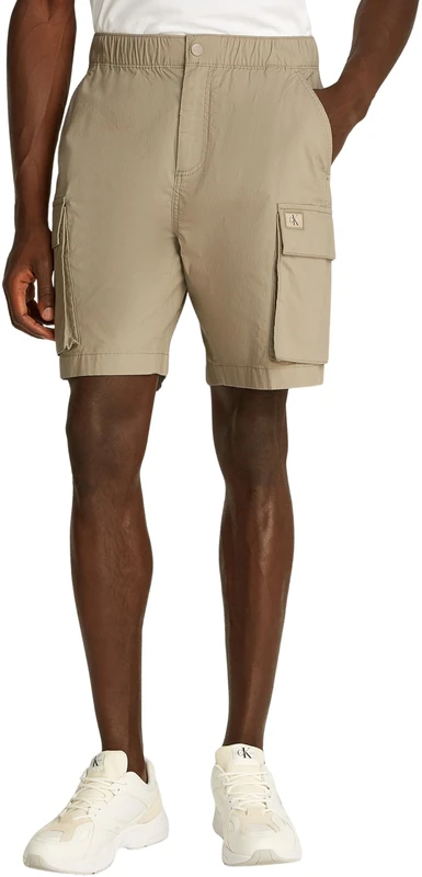 Calvin Klein Men’s Washed Cargo Shorts with Elasticated Waistband, Beige (Stone Gray), 28W