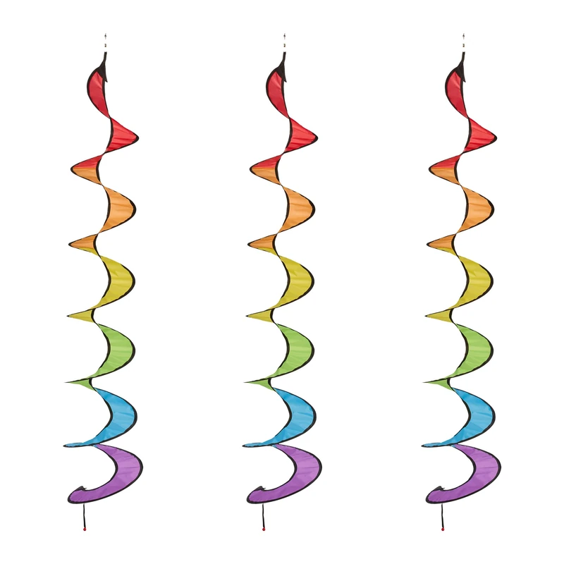 Relaxdays Wind Chime, Set of 3, Rainbow Spiral, Hanging, HxD: 137 x 24 cm, Decorative Spin, Garden & Balcony, Colourful, Polyester, 137 x 24 x 24 cm