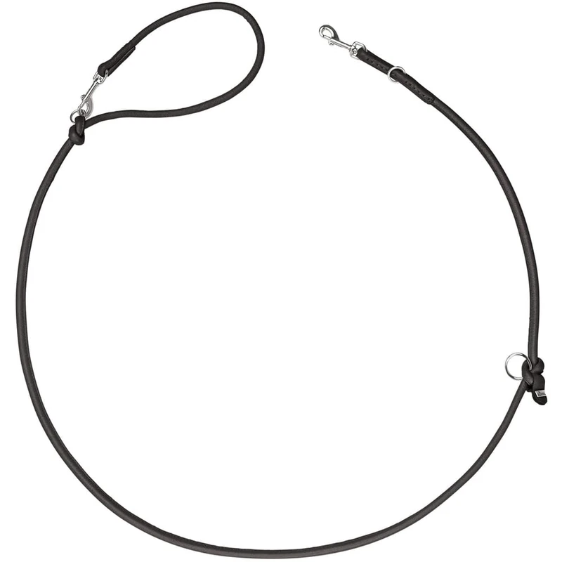 HUNTER SOHO Round Mini Adjustable Dog Lead - Black Cowhide