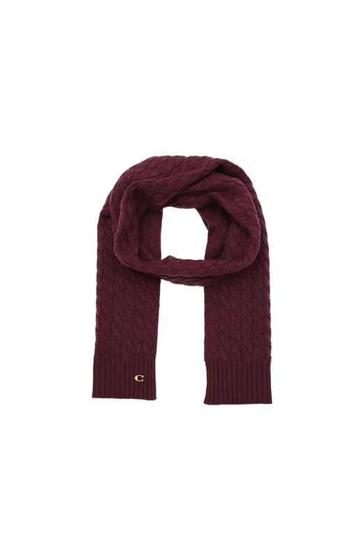 Coach mens Cable Knit Scarf, Oxblood, One size