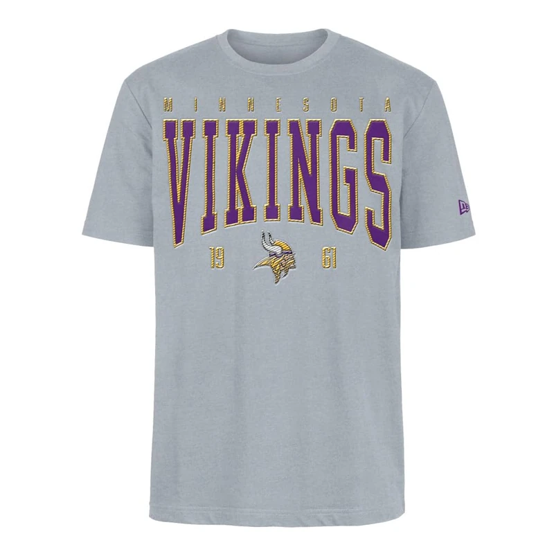 MINNESOTA VIKINGS New Era Cap NFL Oversized T-Shirt Satin Applique Patch Logo Heather Gray Unisex