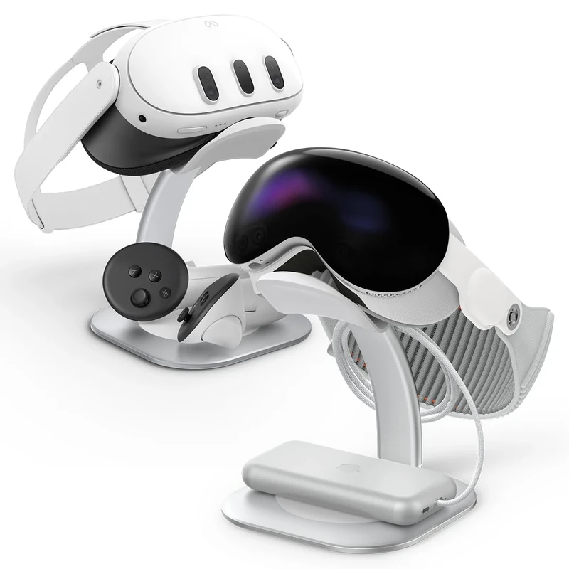 Spigen DR110 Stand Compatible with Apple Vision Pro M2 (2024), Samsung Galaxy XR, Meta Quest 3/Meta Quest 3S and Universal VR Headset Display Dock Station - Silver - Image 1